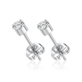 1 Pair Implant Grade Titanium Stud Earrings Set Hypoallergenic 3mm Cubic Zirconia Silver Earrings for Women Men for Sensitive Ear