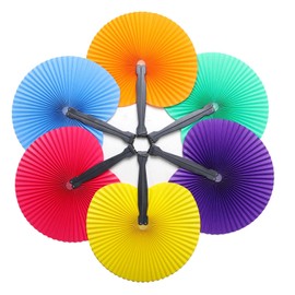 Icelus 24 Pcs Colorful Round Shaped Handheld Folding Accordion Paper Fans for Wedding Birthday Party Favors Kids Gifts
