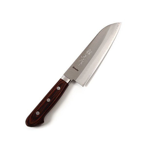 Syosaku Japanese Multi Purpose Chef Knife VG-1 Gold Stainless Steel Mahogany Handle, Santoku 6.5-inch (165mm)