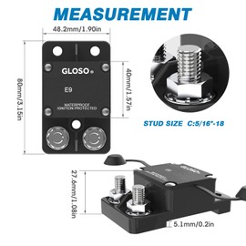 GLOSO E9A Waterproof Breaker Auto Reset (T1) 60A Side by Side Stud IP67 Marine Hi-Amp Circuit Breaker (60A)