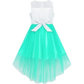 Sunny Fashion Flower Girls Dress Bright Turquoise Mesh Party Wedding Bridesmaid Size 12