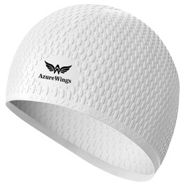 AzureWings Upgrade Large Swim Cap for Women and Men, Silicone Swimming Caps for Curly Short Medium Long Hair, Comfortable Bathing Cap Hat to Keep Your Hair Dry (White)