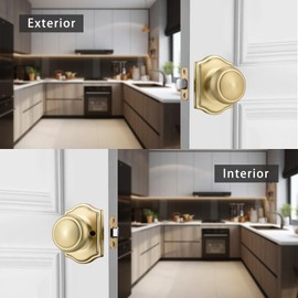 NCSEN Gold Door Knobs with Camelot Trim,Interior Door Knob with Lock,Coastal Door knob for Hall & Closet, Satin Brass