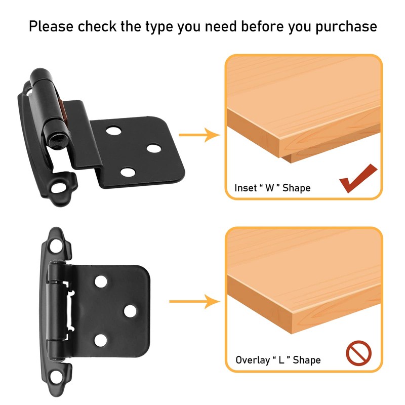 3/8 Inch Inset Cabinet Hinges Matte Black,Offset Self Closing Cabinet