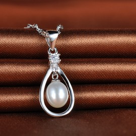 Infinite U 925 Sterling Silver Women/Girls Infinity Symbol Angel Teardrop Pearl Pendant Necklace for Birthday Present