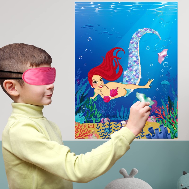 Morcheiong Pin The Tail on The Mermaid Birthday Party Game
