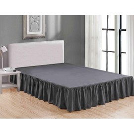 Sheets & Beyond Wrap Around Solid Microfiber Luxury Hotel Quality Fabric Bedroom Gathered Ruffled Bedding Bed Skirt 14 Inch Drop (King, Charcoal)