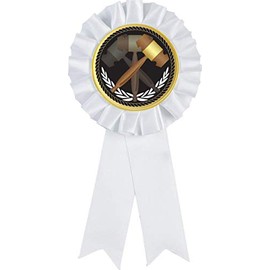 Lawyer White Rosette Ribbon Award, Law School Gavels Trophy Ribbon Prize, 1 Pack Prime