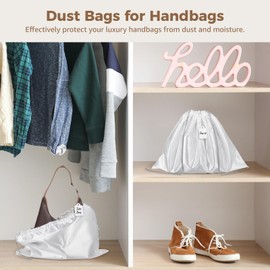 JUSTDOLIFE 20 Pcs Dust Bags for Handbags, Dustproof Travel Storage Pouches with Drawstrings, Breathable Silk Cloth Purse Bags with Blank Label Tags for Handbags, Shoes, Boots, 19.7×15.7"
