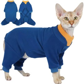 T'CHAQUE Sticky Hair Cat Onesie - Soft Long Sleeve Cat Pajamas, Anti-Shedding,Surgery Recovery Suit, Wound Protection & Preventing Licking, Kitten Sweaters for Male Female, Blue-M