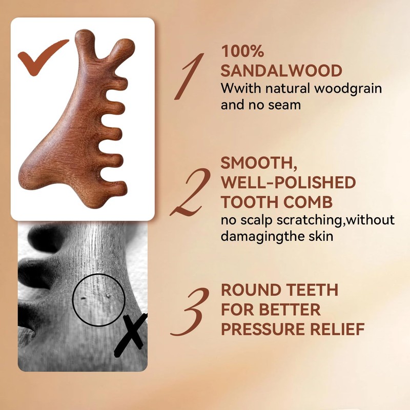 Sandalwood Massage Comb for Head & Body, Wide-Tooth Wooden Hair
