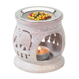 MaMeMi Smoking Warmer Made of Soapstone with Strainer [Height 8.5 cm, Diameter 8 cm] For Gentle Smoking with Tea Light