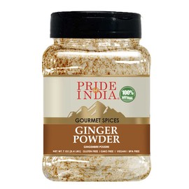 Pride of India | Ginger Fine Ground 7 Oz (198.447 gm) Medium Dual Sifter Bottle | Finely Powdered for Easy Mixing | Perfect for Cookies, Chicken Stir-Fry, Soups, Marinades, Muffins| Fresh Root Powder | Vegan, Gluten-Free, Non-Bioengineered