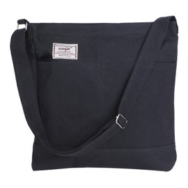 Aquamie Tote Bag, Crossbody Bag, Shoulder Bag, Cloth, Zipper, Canvas, A4, Large Capacity, 3-Way, Canvas, Crossbody Bag, Student (Black)