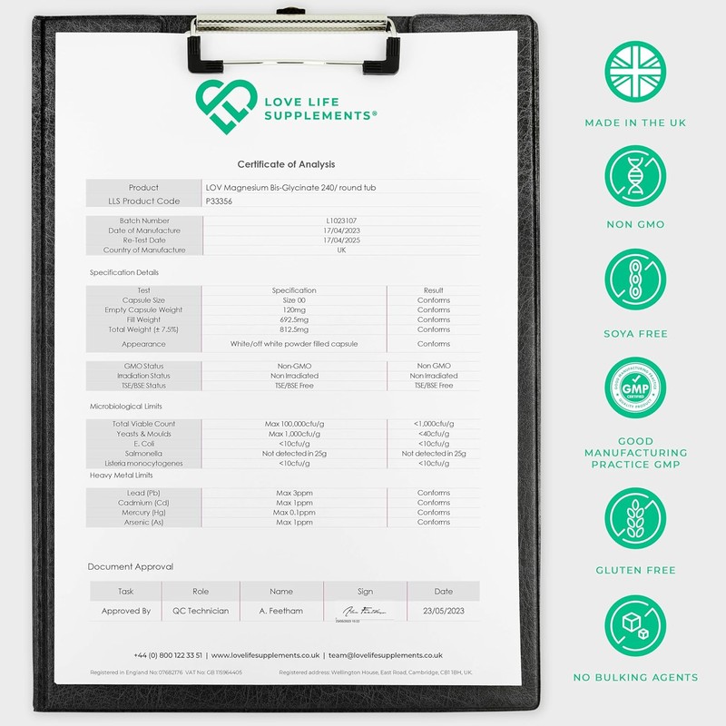 Magnesium Glycinate (Bisglycinate), 2 Month Supply - 240 Capsules, 2750mg