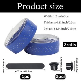 GORGECRAFT 2 Rolls Bicycle Handle Bar Tape Road Bike Handle Tape Handlebar Tapes PU Leather Royal Blue Bike Handle Wrap with 2 PCS End Plugs for Road Bike Steering Wheel Chair Armrest
