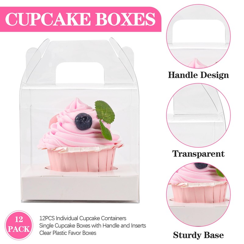 LOKQING 12 PCS Individual Cupcake Containers Single Cupcake Boxes with