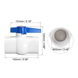 sourcing map Ball Valve, 63mm ID PVC Socket End Shut off Valve for Aquarium Setup, Sump Pump, Pool, Garden Sprinkler White Blue
