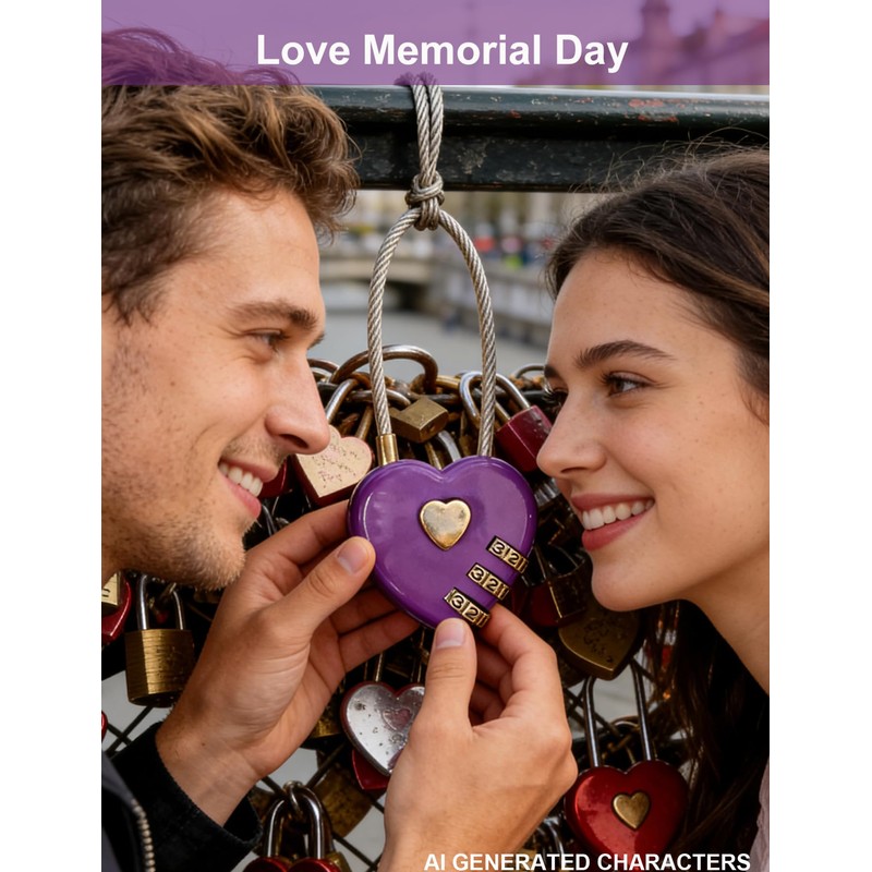 LITAITAI Heart Shaped Password Lock, Purple Love Lock with Combination,