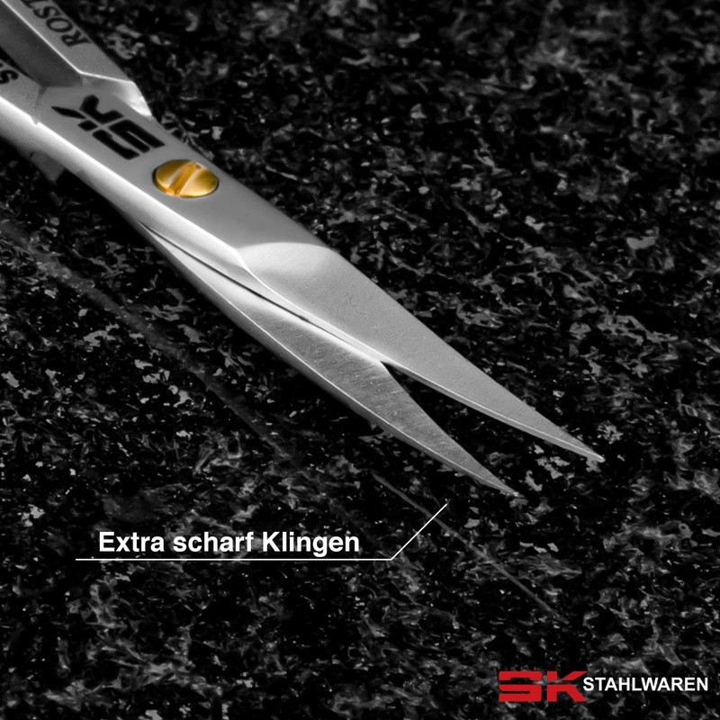 SK STAHLWAREN Professional cuticle scissors, curved, extra sharp nail scissors.