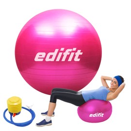 EDIFIT, Exercise Ball, 55, 65 and 75, Pezziball, Including Inflator, Pilates Ball, Sitting Ball, Pilates, Yoga Ball, Gymnastics (55 cm, Pink)