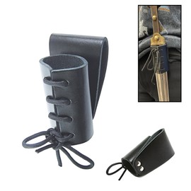 Medieval-Style Dagger Holster | Adjustable Leather Sword Frog | Belt Sheath Accessory Costume Cosplay, Renaissance Fairs LARP (Black)