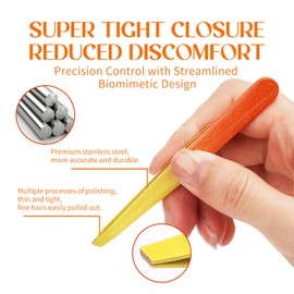 FADVAN Professional Tweezers Set - 4 Pieces Stainless Steel Precision Tweezers Set + 1 Pair Stainless Steel Non-Slip Eyebrow Scissors with Packaging Bag (Orange - 5 Pieces)