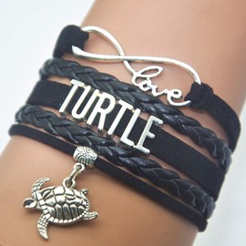 HHHbeauty Tortoise Sea Turtle Bracelet Infinity Turtle Friendship Gifts Sea Turtle Jewelry Wrap Bracelet Gifts For Vacation, Turtle Lovers, Turtle Themed Gifts (All in Black)