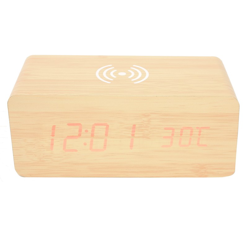 Wooden Clock Alarm Mobile Phone Wireless Charging Wood Voice Control