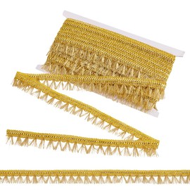 PH PandaHall 15 Yards Golden Fringe Trim, 1-1/8 inch Filigree Lace Ribbon with Tassel Sewing Edging Trim Polyester Braided Fabric Decorative Trim for Curtain Lampshade Costume Craft Home Decor