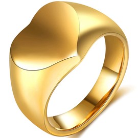 Jude Jewelers Stainless Steel Heart Shaped Classical Simple Plain Signet Style Wedding Promise Anniversary Ring (Gold, 10)
