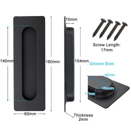 Malimali 2 Pack Stainless Steel Recessed Sliding Handles, 180mm Flush Door Hardware Finger Pulls for Pocket Closet Barn Door (Matte Black)