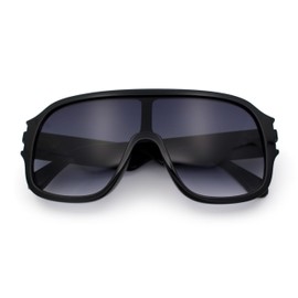Oversized Racer Shield Plastic Bold Mogul Mobster Sunglasses Black - Smoke