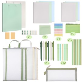 Colarr 54 Pcs Cute Notebook Stationery Set for Women, Bible Study Supplies, 6 Lined Notebooks, 36 Pens, Sticky Notes & Tabs, Bags & Folders for Work Journal Study College Office Supply(Green)