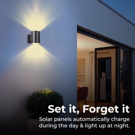 TECHKO Outdoor Solar Wall Lights, Cylinder Wall Sconce, Aluminum Metal Black, Modern Minimal Design Light Fixture, Waterproof IP65, Lights for Outdoor Landscape, Yard, Exterior Lighting