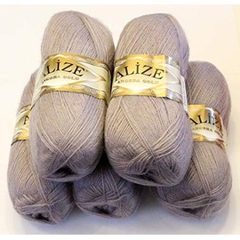 Alize 5 x 100 g Angora Gold Plain 500 g Wool with 20% Wool Content Turkish Wool Mohair (163)