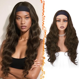 BARSDAR Light Brown Wavy Headband Wig, 66 cm Long Loose Wavy Synthetic Headband Wig for Women - Glueless Light Natural Look Easy to Wear Forehead Band Wigs