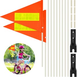 Tatuo 2 Sets Bike Flags with Pole, 6 Feet Height Adjustable Waterproof Orange Safety Flag Sturdy Fiberglass Bicycle Outdoor Cycling Supplies(Red Yellow and White)