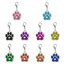 10 Pieces Colorful Dog Paw Pendants, Glitter Epoxy Resin Pendants, Dog Footprint Pendants with Lobster Clasp, Alloy Pendants, Keychain Decorations, DIY Jewelry Accessories