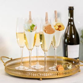 Yookeer 200 Pcs 5 Inch Disposable Wood Cones with 200 Pcs Mini Clips, Disposable Wine Champagne Glass Charcuterie Toppers Cones for Appetizers Popcorn Snacks for Wedding Party Restaurants Food Display