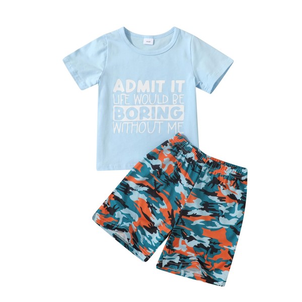 Kid Toddler Baby Boys Clothes Letter Print Top and Camouflage