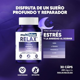 MultiBlue - RELAX | Fórmula de Glicinato de Magnesio, GABA, L-Teanina, Manzanilla y 5HTP | Con Magnesio Glicinato y Vitaminas | 30 Cápsulas - 1 diaria