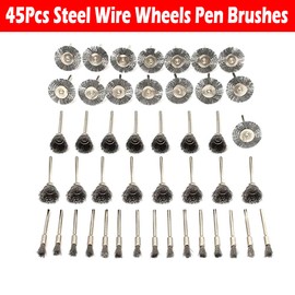 Powerful Tools Pack of 45 wire brushes for drill, stainless steel polishing grinding cup brush, brush brush, cordless screwdriver, grinding accessories for removal, cleaning, polishing