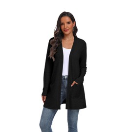 QIXING Sweater Cardigans for Women Open Front Lightweight Cardigan Long Sleeve Cardigans with Pockets Black