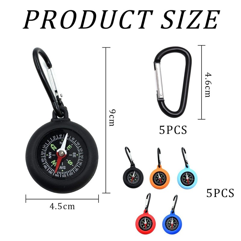 GDFHBD 5 Pieces Compass And 5 Pieces Replacement Carabiner, Compass,