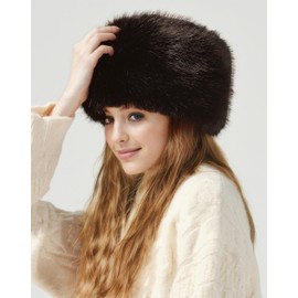 Lina & Lily Women's Winter Cossack Hat Russian Style Long Pile Faux Fur (Dark Brown)