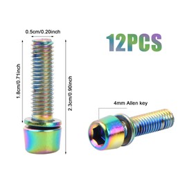 Hoxfly 12 Pcs Bicycle Stem Bolts with Washers, M5x18mm Stainless Steel Bikes Stem Bolt, Allen Hex Bolts Disc Brake Caliper Bolt for MTB Road Bike Mountain Bikes BMX Bike (Black)