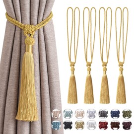 NICEEC 4 Pack Long Tassel Curtain Tiebacks Handmade Braided Rope Knot Drape Tie Backs European Style Decorative Curtain Holdbacks for Home & Office Window Drapery (Yellow)