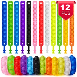 Ainiv Pop Bracelet, Pack of 12 Pop Push It, Pop Bubble Fidget Bracelet Toy, Bracelet Kids Set, Fidget Toys Set, Simple Fidget Toy Bracelet, Baby Sensory Toy for Children/Adults