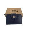 Leather Bifold Wallet Coach Medium Corner Zip Wallet Navy Blue
